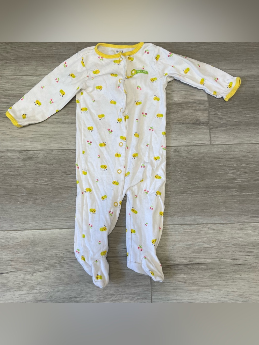 3/$15 Carter's White & Yellow Bee Print Footed Onsie. Baby Clothes